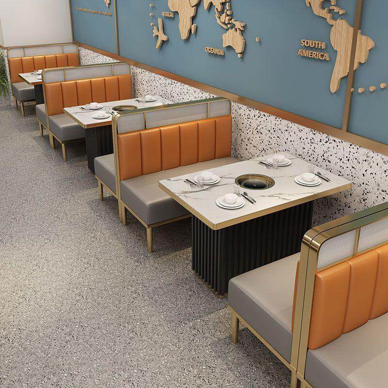 定制岩板火锅桌餐饮店靠墙沙发西餐厅铁艺卡座沙发烤肉店餐椅组合