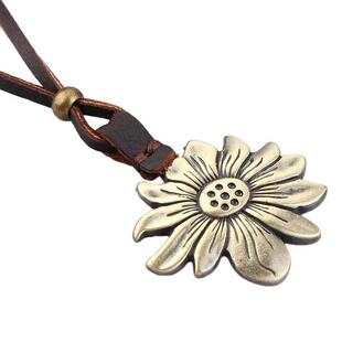 Necklace Distinctive Cowhide Rope Bronze Alloy Sunflower Pen