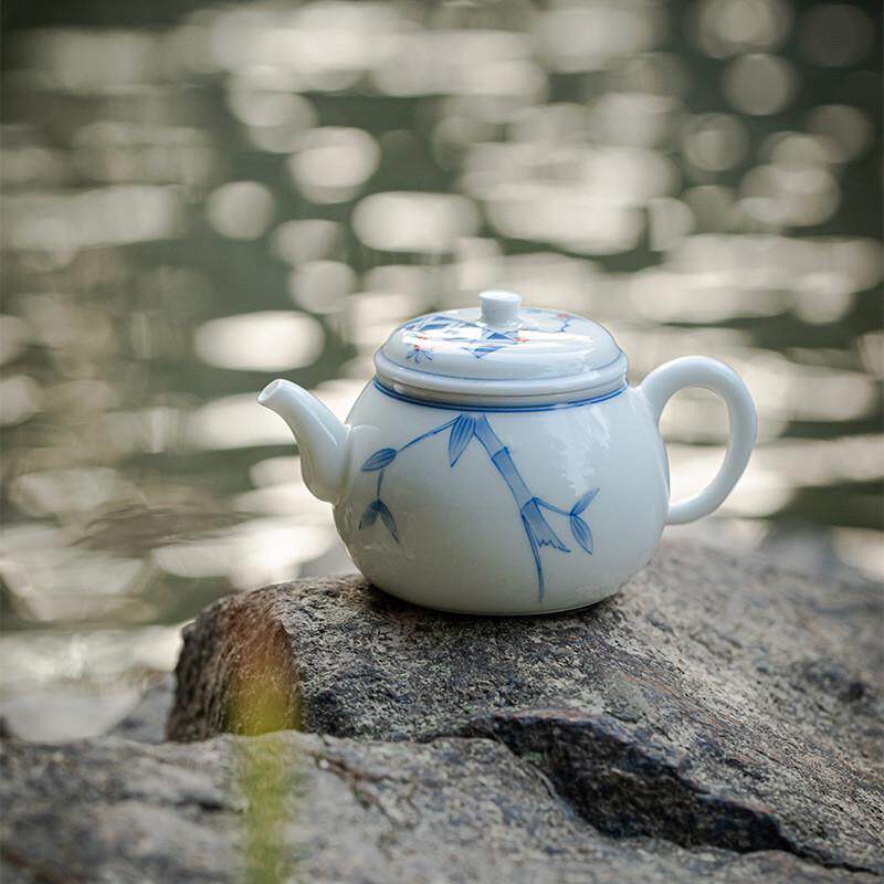 明知山志 玉泥昭和斑竹掇球壶 日式球孔过滤茶壶功夫茶具手执壶