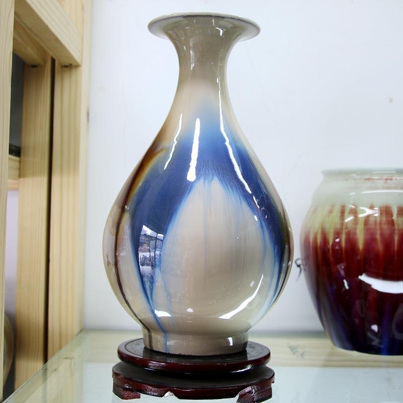 艺术窑变陶瓷花瓶摆设蓝色美人瓶干花现代时尚家饰瓷器工艺品摆件