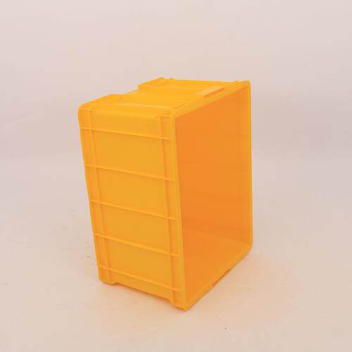 黄色700-390带盖注塑周转箱 带盖大号工业塑料箱配盖可推高周转箱