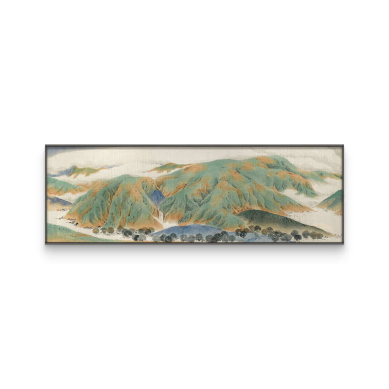 山水巨幅茶室客厅软酒店中式背景挂画装饰画样板房装青绿沙发墙新
