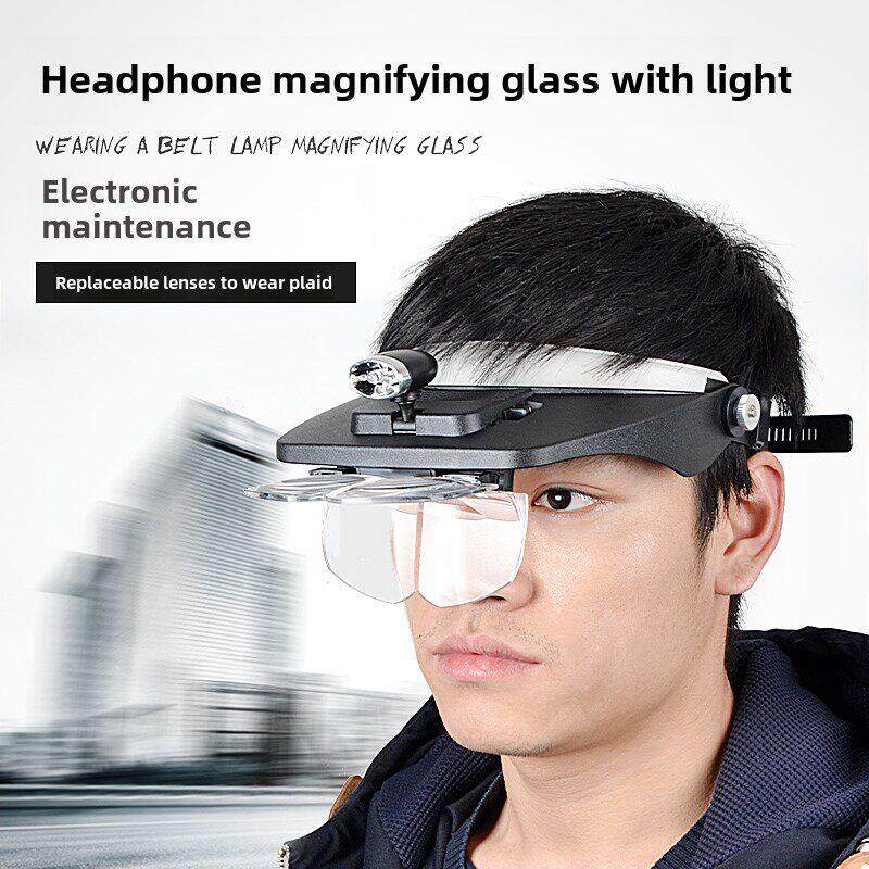 致旗眼戴型眼镜式放大镜眼睛双目高清修表5倍20老人阅读头戴式便