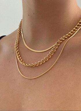 Women Vintage Multi-layered Snake Chain Necklace 三层锁骨炼