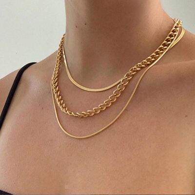 Women Vintage Multi-layered Snake Chain Necklace 三层锁骨炼