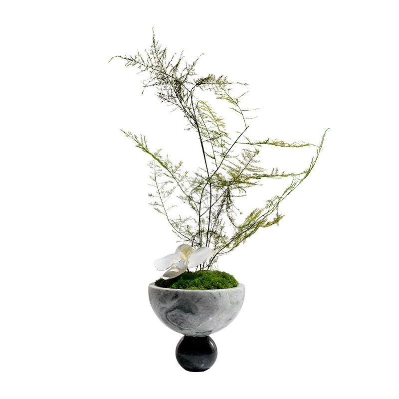 艺贝子高级感大理石花器插花永生花艺新中式售楼处酒店茶几桌花