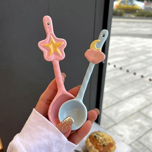 可爱少女心陶瓷勺女士早餐咖啡牛奶搅拌勺家用儿童调羹汤勺米饭勺