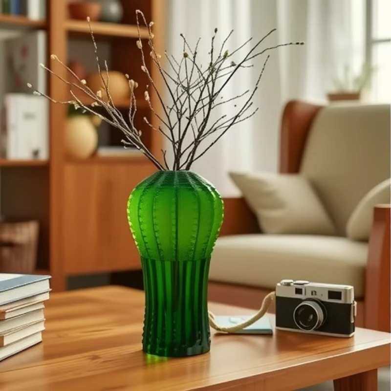 插花高玻璃颜感磨砂客玄关值餐厅高家用花瓶高级花瓶款系列仙人掌