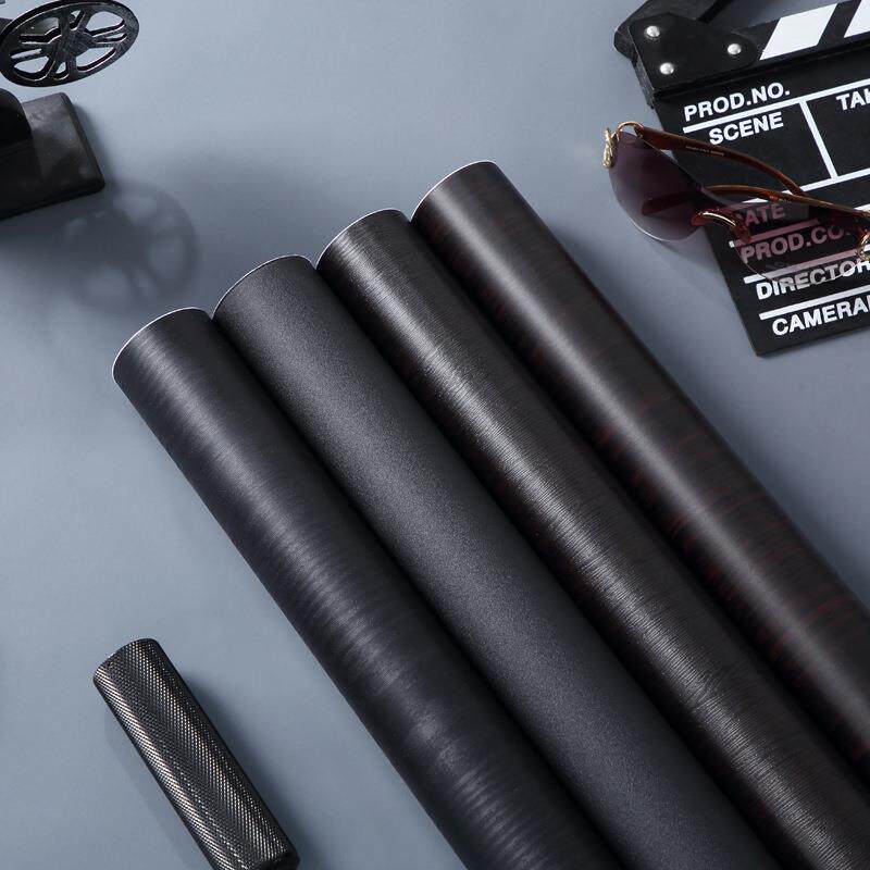 色系黑砂p磨vc加厚胡防水自粘墙纸黑381桃木纹衣橱柜门家具翻新贴