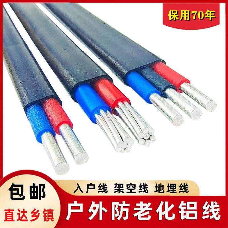 国标2芯护套线铝芯家用户外电线4/6 1016 25平方双芯铝电缆线架空