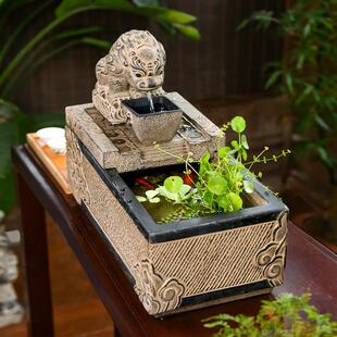 生财吸水兽彷真流水石槽长方形鱼缸 室内水系景观水循环流水摆件