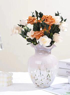 墨雨云烟复古琉璃彩色玻璃花瓶实用玻璃花器小众复古花器插花装饰