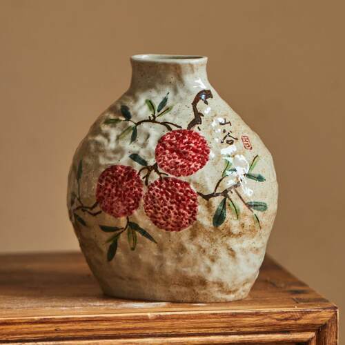 正品山谷 中式厅花绘瓶摆件客插花水陶瓷花器覆古手培玫瑰向日葵