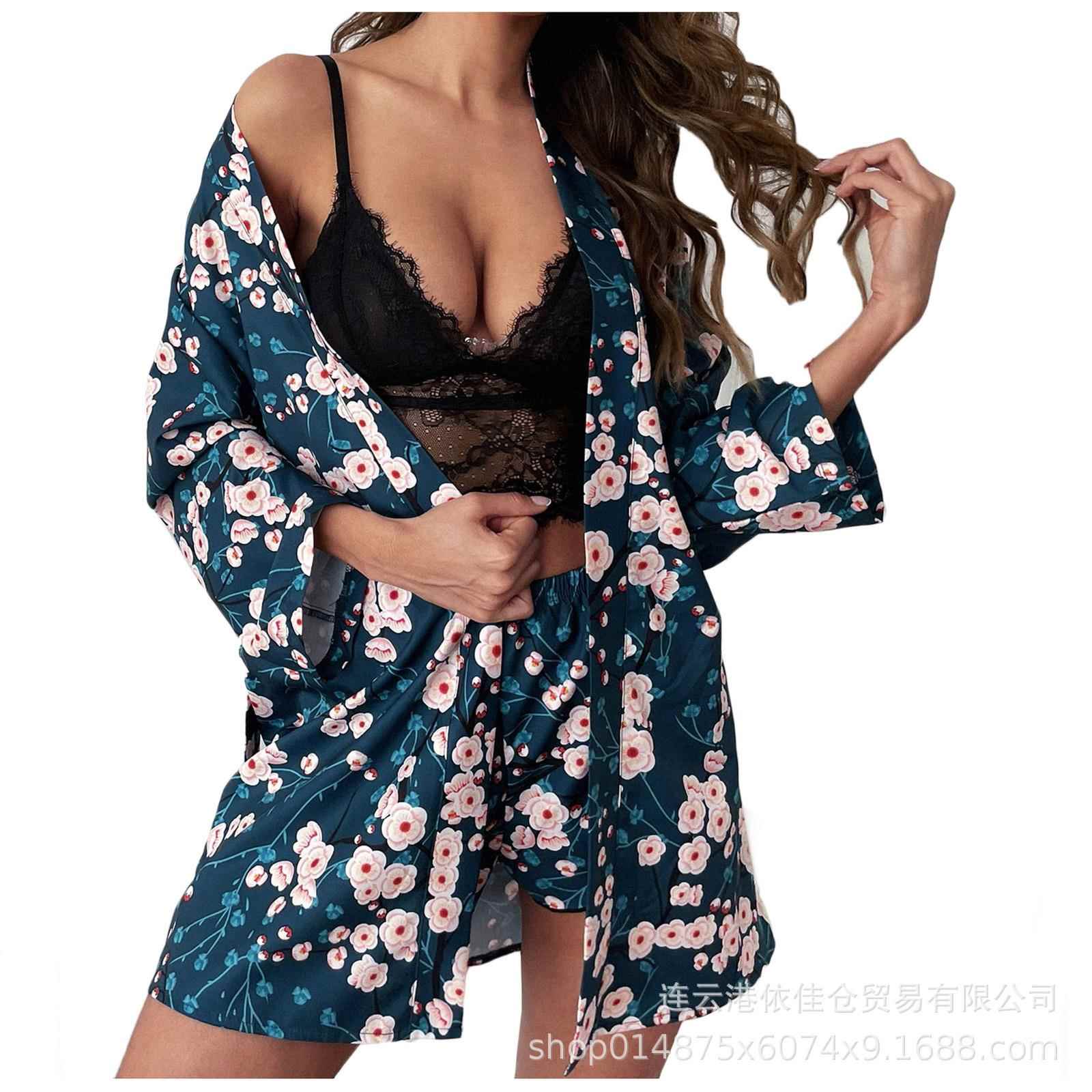 set bathrobe panties wrap bra three-point suspenders