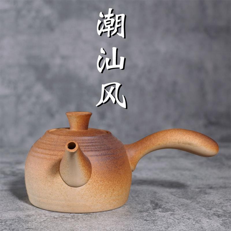 潮汕家用陶瓷壶煮水壶养生茶道煮茶壶炭火炉用侧把陶土烧水壶小号