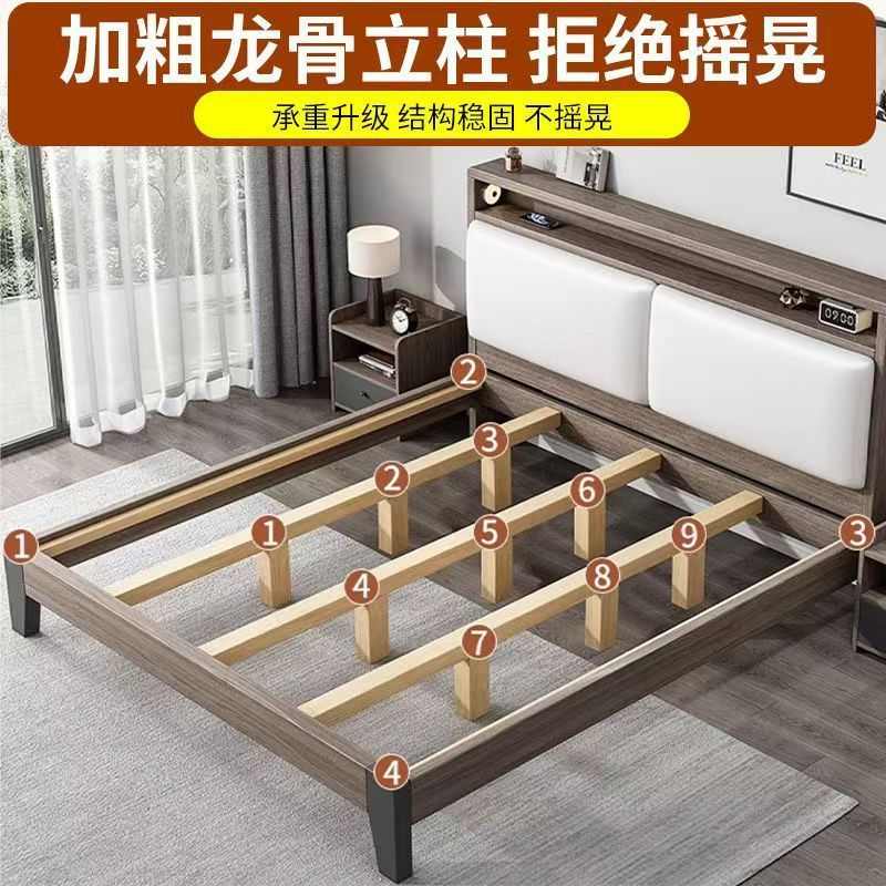 实木床现代双人1.8x2米主卧家用1.5米小户型出租房民宿1.2m单人床