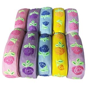 现货刺绣玫瑰提花带纺织辅料头饰鞋帽装饰老木机棉质提花织带