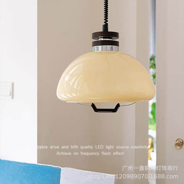 中古玻璃餐厅吊灯吃饭圆桌灯吧台复古实木可伸缩调节高度奶油风灯