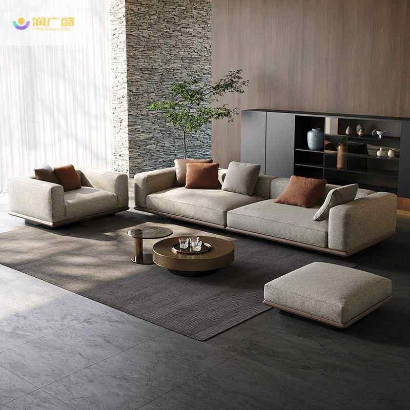 热销棉麻布艺沙发意客厅设BRA计师大网红沙发别墅款式小户型直排