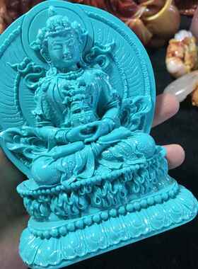 高档湖北天然原矿绿松石观摆件瓷高绿度观高音雕件玉蓝石摆音件