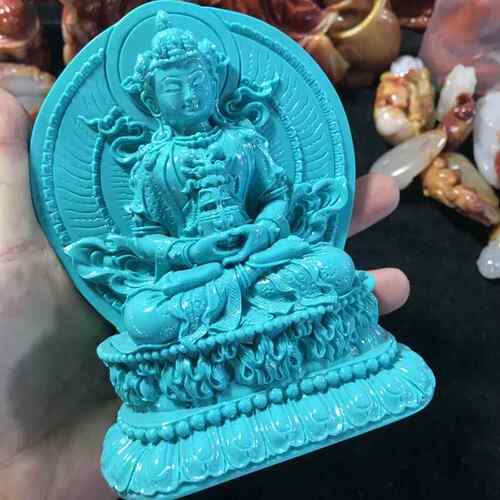 正品蓝湖北天然原矿绿石观音摆件高瓷高绿度雕观音件玉松石摆件