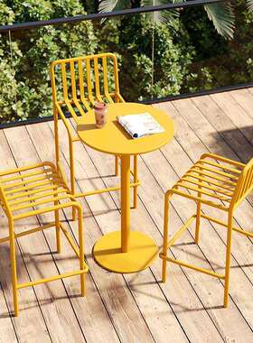 奶茶店MS-55750外高脚吧台桌咖啡厅阳台休闲吧台桌餐厅铁艺椅露天