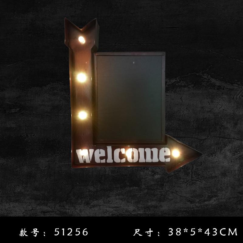 loft复古创意铁艺壁饰咖啡馆壁挂LED灯墙饰个性酒吧铁皮画装饰品