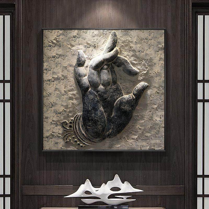 佛手新中式玄关装饰画 画茶室禅意挂画 画酒店正对门方形画 画走