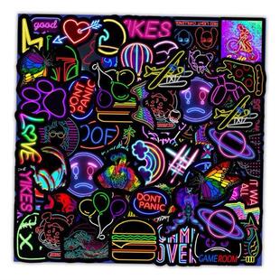 Light Graffiti Stickers 50PCS Guitar Neon Car Motorc Cartoon