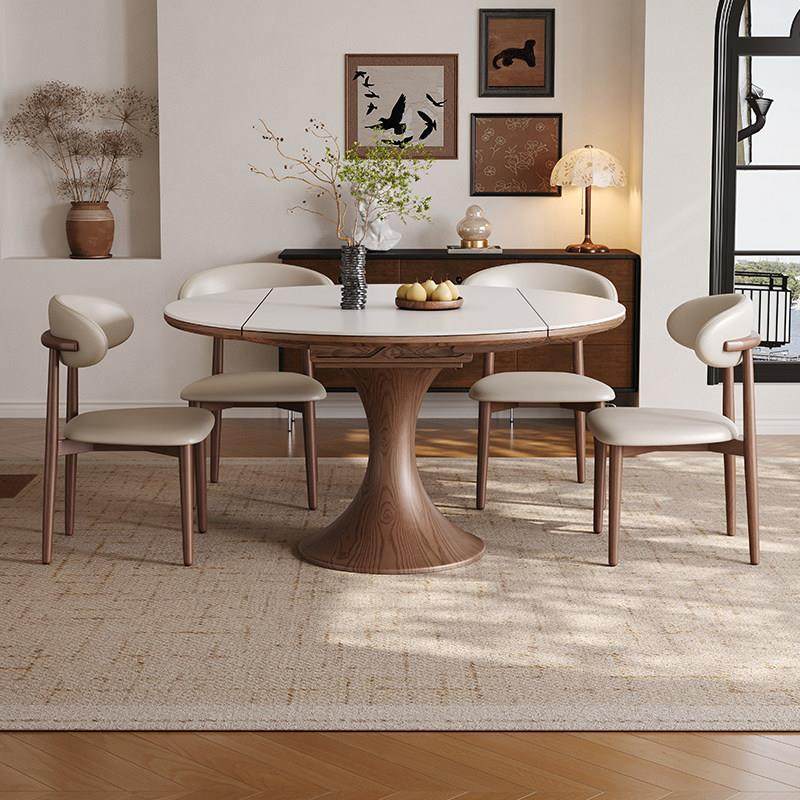 白蜡木伸缩岩板餐桌中古风家用小户型实木饭桌胡桃色方圆两用餐桌,住宅家具,岩板餐桌,淘宝优惠券,粉丝福利购,淘宝优惠卷