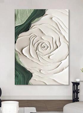 大芬村白色玫瑰肌理纯手绘油画客厅玄关抽象花装饰画卧室墙壁挂画