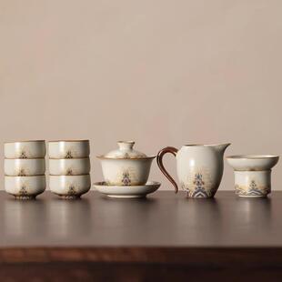 正品三士才盖碗茶杯三套防烫汝茶件碗茶窑盅高档泡茶女一人饮茶具