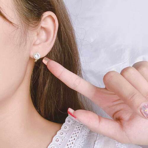 Micro-set zircon full diamond ear buckle earrings 14K copper
