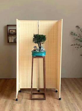 U竹编移简动屏风9玄关带滑轮实木约折叠010家用饭店办公室折推拉