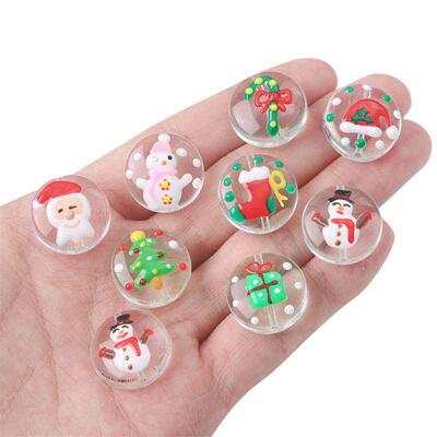 Cartoon Christmas hand painted wreath gift glass flat beads