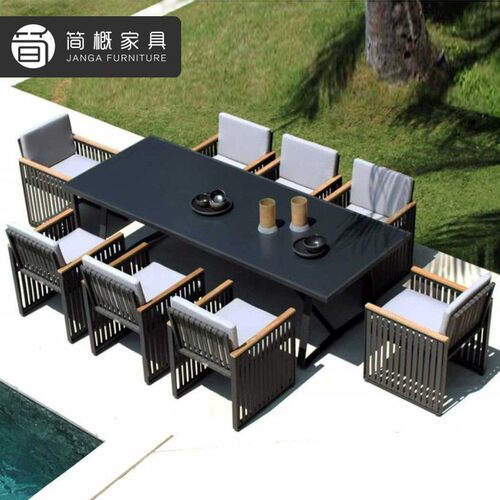 端别墅柚木餐桌户外庭院花园藤编椅酒店民宿花园露台桌椅套装
