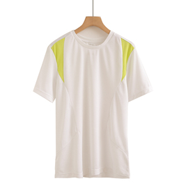 欧美单男女士夏季速干圆领短袖T恤拼接色工装上衣透气网眼运动T恤