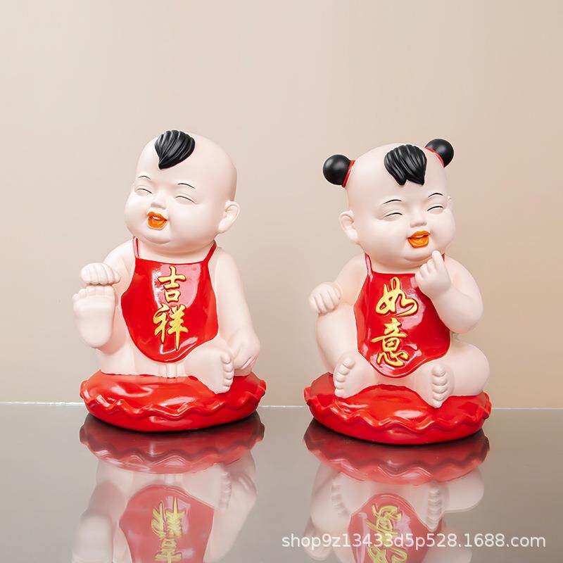 金童玉女喜娃树脂摆件情侣一对结婚红色喜庆婚庆送礼娃娃婚房摆件