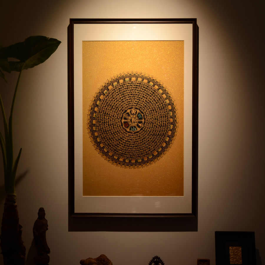 六字真言西藏唐卡刺绣装饰挂画竖款立体民族风手工玄关中式客厅木图片