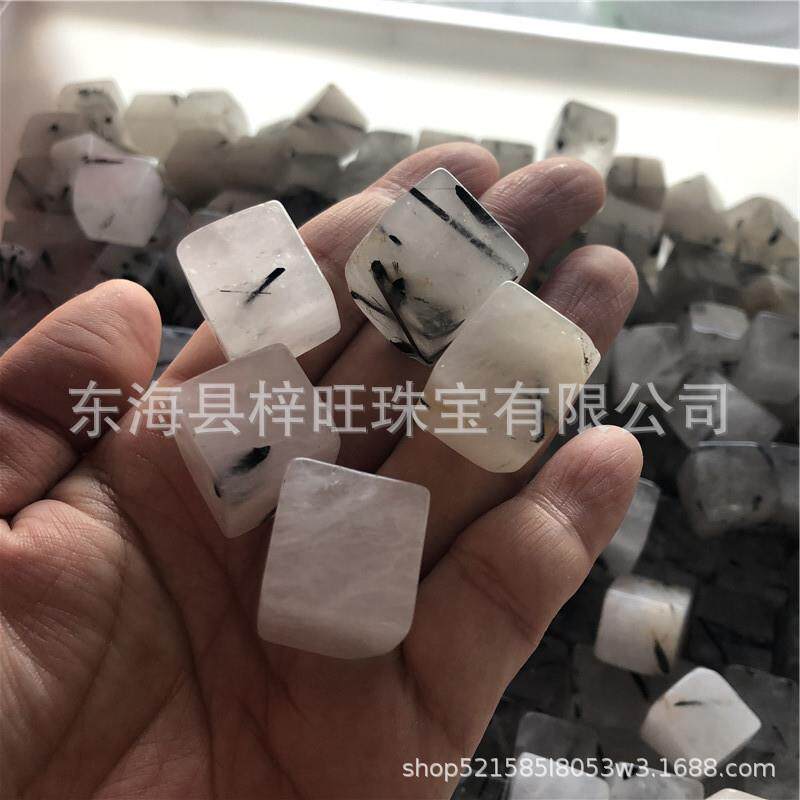 天然黑碧玺黑发晶水晶方块碎石鱼缸园艺造景家居装饰材料能量石