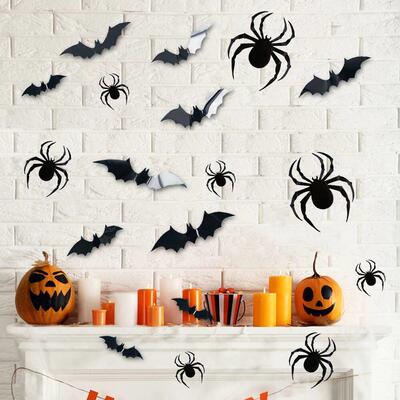 Halloween 3D Bat Wall Stickers Pvc Black Spider Ghost Sticke