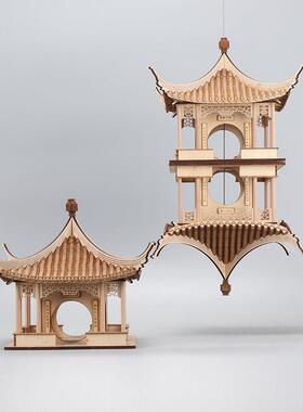 现代新中式创意木质凉亭建筑屋簷客厅玄关家居禅意软装饰品摆件