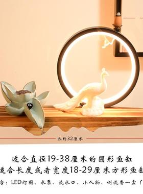 正品新中式创意客厅招财水摆件风水轮喷泉面生财循鱼环流手桌工陶