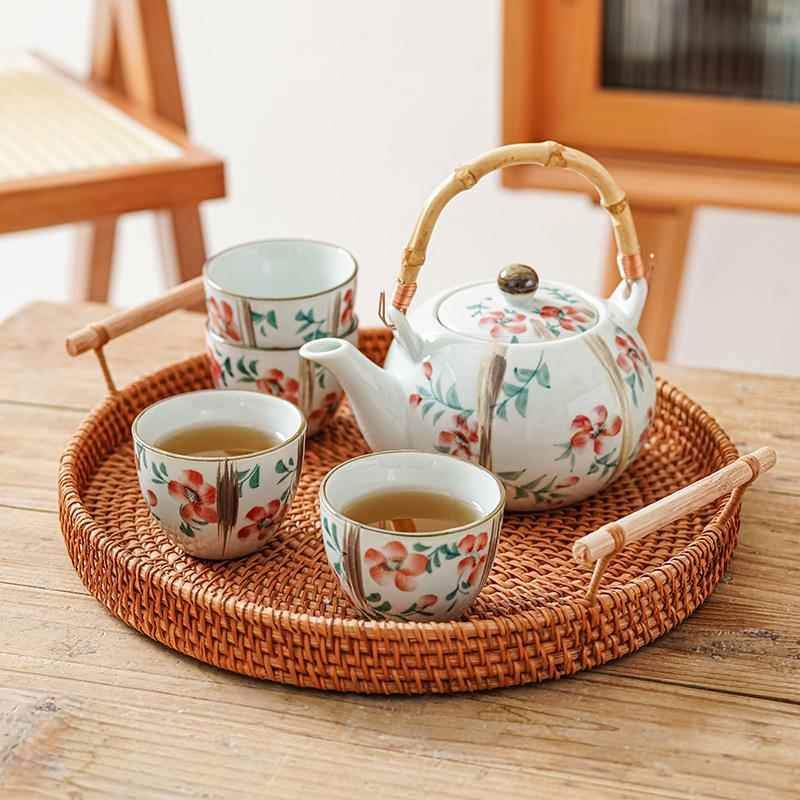 手绘简约高温陶瓷茶具套装秋语田园风茶壶茶杯五件套商用送礼茶具
