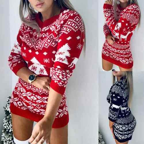 Knitted sweater knitted womens dress Christmas theme