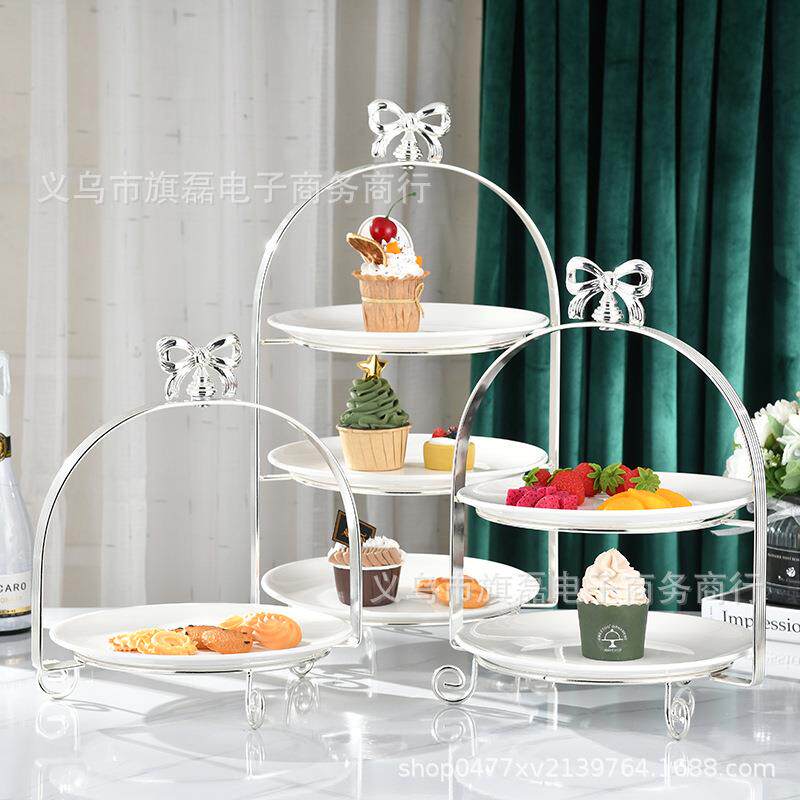 欧式中西餐多层甜品台蛋糕架下午茶金色点心盘三层展示架水果盘