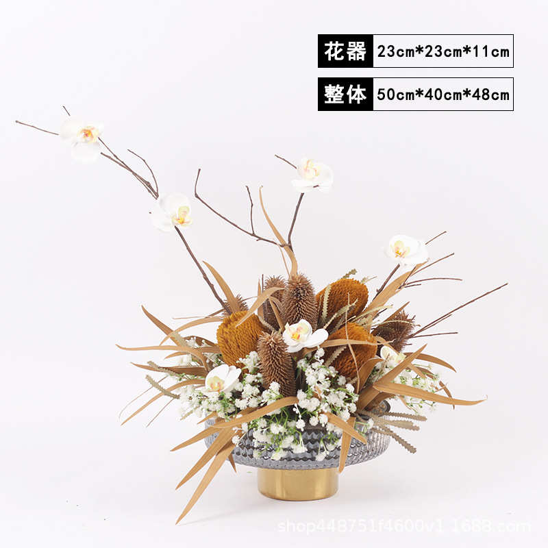 新中式现代仿真创意花艺盆景摆件高档酒店会所家居软装装饰工艺品