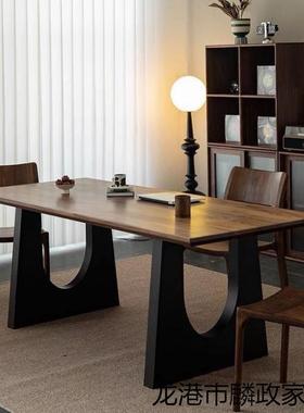 实木餐桌长胡桃木色客厅大书桌工作会大台GBL-1011板餐书桌一体议