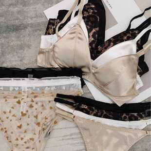 无痕缎面三角杯无钢圈文胸套装 性感内衣薄款 大胸显小 法式 直销新款