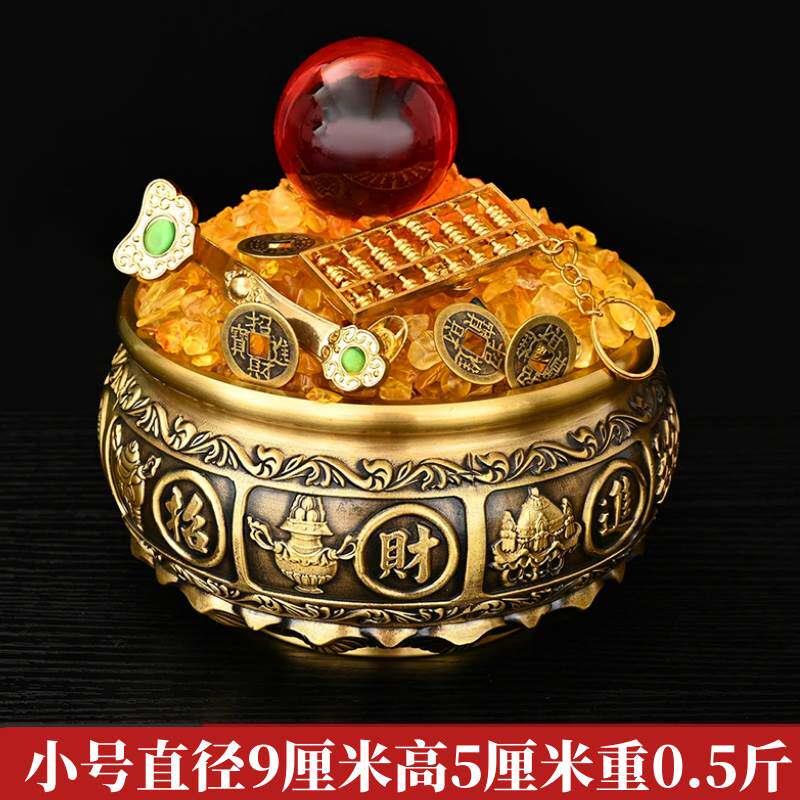 纯黄铜实心聚宝盆缸铜米缸中式摆件客厅家居店铺聚财小铜盆存钱罐